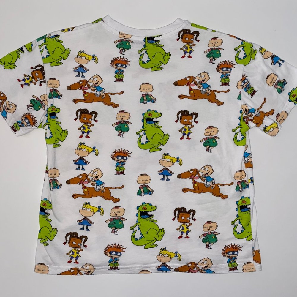 Rugrats Nickelodeon White Graphic All Over Cropped Crop Shirt 90s Womens Small - Picture 2 of 14